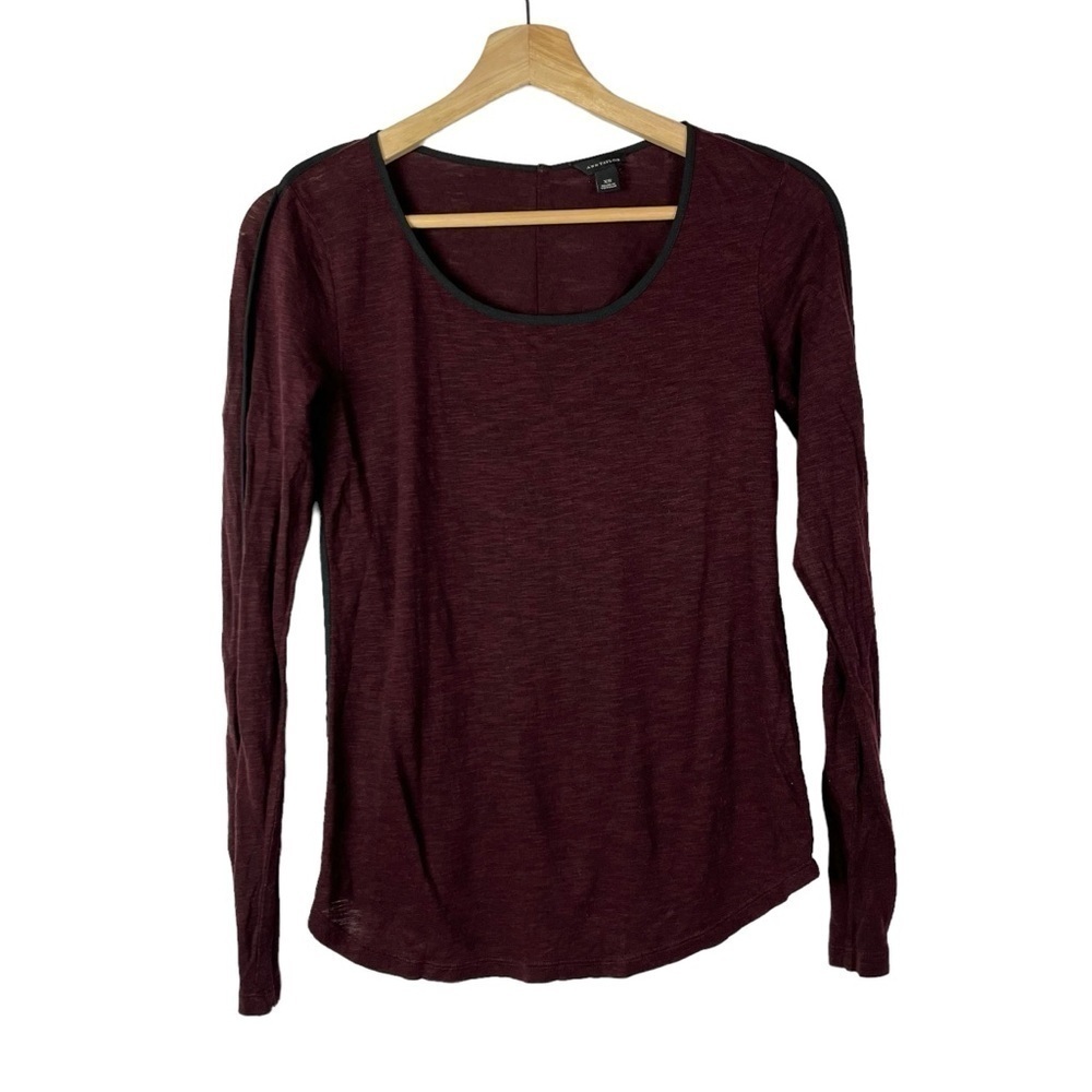 Ann Taylor Heather Red Black Trim Linen Long Sleeve Top XS